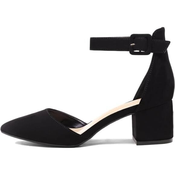 New In Box Womens Pointed Toe Low Chunky Heels Pump Shoes - Picture 5 of 7